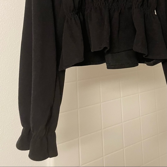 NEW Puff Sleeve Square neck Black Ruched Shirt - Picture 2 of 3